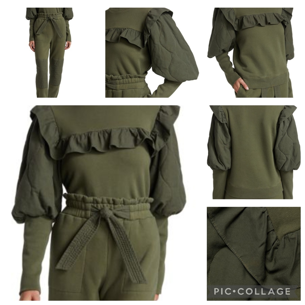 Sea NY Layla Olive Green Puff Sleeve Sweatshirt Size XS With 1 flaw (see photo)